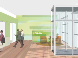 Environmental branding Placemaking project Fidelity Investments case study AgencyBEL branding project Branded environment design Financial services branding Retail space design Gensler collaboration Customer experience design Innovative office design