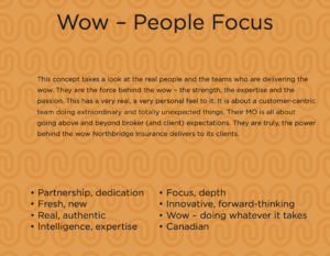 This concept takes a look at the real people and the teams who are delivering the wow. They are the force behind the wow - the strength, the expertise and the passion. This has a very real, a very personal feel to it. It is about a customer-centric team doing extraordinary and totally unexpected things. Their MO is all about going above and beyond broker (and client) expectations. They are truly, the power behind the wow Northbridge Insurance delivers to its clients.