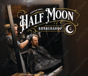 Half Moon Barbershop Brand Logo