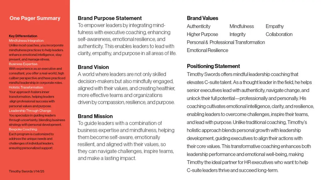 "Working with Laura at Agency Bel was a game-changer for my brand. She helped me define my unique positioning; and connect with my ideal audience. Laura’s insights gave me the clarity and confidence to move forward with a strong, authentic brand. Highly recommend her services!" — Timothy Swords, Mindful Leadership Coach