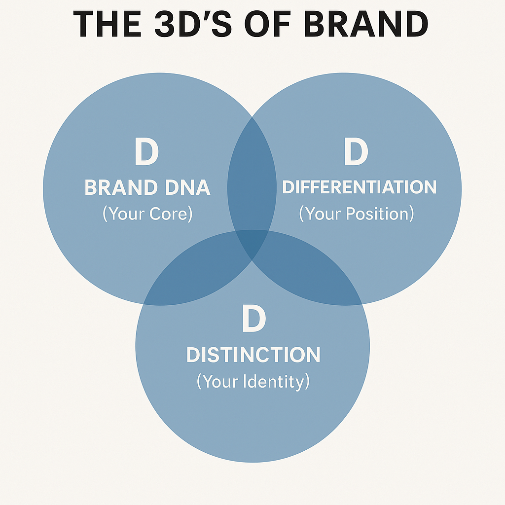 Are you building a brand — or just a logo? Most companies focus on looking good, but the strongest brands work in 3D: 🔹 DNA – What you stand for at your core 🔹 Differentiation – What sets you apart 🔹 Distinction – What makes you instantly recognizable When these three elements align, your brand becomes unforgettable — authentic, competitive, and impossible to ignore.