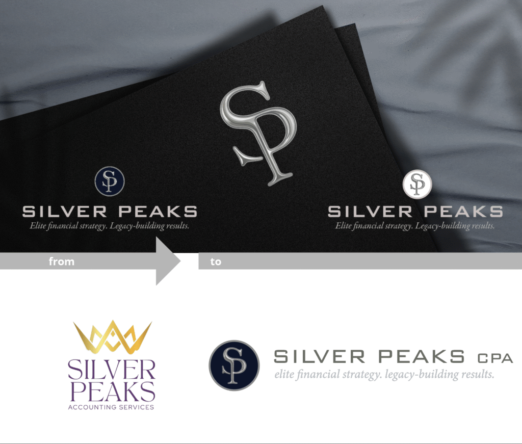 The new platinum metallic logo symbolizes strength, sophistication, and precision—attributes that align with Silver Peaks’ approach to CFO-level advisory. The logo reflects the firm’s refined, elite status while maintaining an air of approachability for their clients.