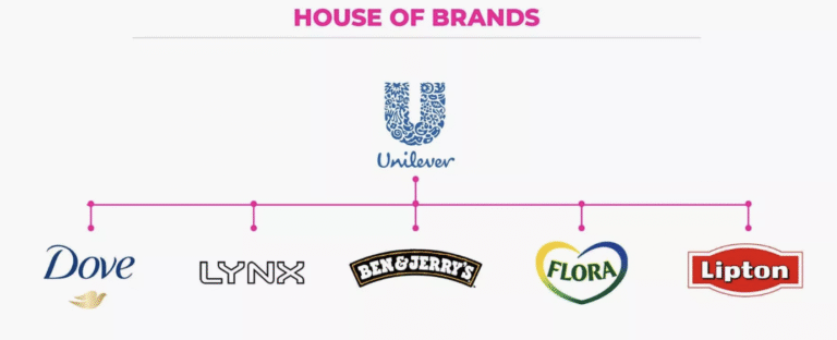 Unilever is one of the biggest and most well-known examples of a house of brands and although most consumers recognize their sub-brands, the vast majority don’t know the Unilever brand. That’s because the House Of Brands structure offers the freedom of sub-brands to build their own brand equity without reference to the master brand. Unilever owns over 400 sub-brands